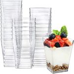 KAHEIGN 50Pcs Mini Dessert Cups, 240ml Plastic Square Dessert Cups Clear Parfait Appetizer Cup Reusable Serving Bowl for Dessert Pudding Mousse Party (7 x 7cm)