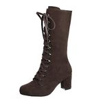 Women Knee High Boots,Ladies Chunky Block Heel Lace Up Mid Calf Military Combat Biker Boots UK Size 4.5-9.5