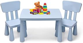 HONEY JOY Kids Table and Chair Set, Plastic Children Activity Table and 2 Chairs for Art Craft, Easy-Clean Tabletop, 3-Piece Toddler Furniture Set for Daycare Playroom, Gift for Boys Girls(Blue)