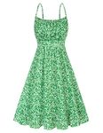 GRACE KARIN Women Summer Floral Midi Dress Square Neck Chiffon Spaghetti Straps Smock Beach Dress Green Floral L