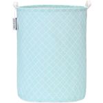 Sea Team 19.7 Inch Large Sized Waterproof Coating Ramie Cotton Fabric Folding Laundry Hamper Bucket Cylindric Burlap Canvas Storage Basket with Stylish Cloud Babyblue Design