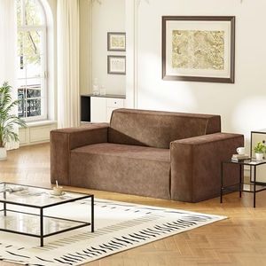 Swbvs Sofa-in-a-Box, Memory Foam 2 Seater Sofa Couch, No Installation & Easy to Move, Modern Living Room Sofa Couch with Corduroy Fabric,Small Love Seat Sofa for Bedroom Apartment Home Office,Brown