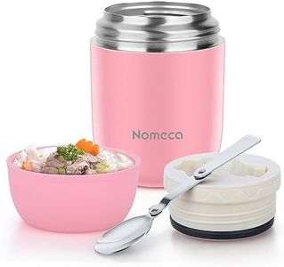 Nomeca Food Thermos Stainless Steel Vacuum Insulated Kids Food Jar with Folding Spoon, 16Oz Soup Thermos Keep Food Warm/Cold, Wide Mouth & Leakproof Hot Bento Lunch Container for Kid Adult Girl, Pink