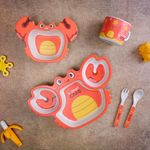 The Bamboo Co ™ Kids/Baby Feeding/Dinner Set of 5 | Made of Bamboo| Kids Crockery Set Tableware |Baby Utensils and Dishes Set | Eco-Friendly |Organic & Natural (Orange Ocean Crab)