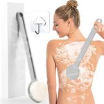 Shower Back Scrubber with Bristle, Long Handle Bath Shower Body Back Brush Body Exfoliator for Dry Brushing, Detox, Exfoliating, Lymphatic Drainage and as an Anti Cellulite Massager or Back Scrubber (Gray)