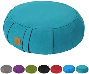 FelizMax Round Zafu Meditation Cushion, Zabuton Meditation Pillow, Yoga Bolster/Pillow, Floor seat, Zippered Organic Cotton Cover, Natural Buckwheat, kneeling pillow - 5 Colors and Large (Cyan Blue)