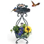 PETSITE Solar Bird Bath, Vintage Pedestal Bird Bath and Feeder for Outside with Flower Planter Base, Solar Powered Light, Standing Birdbath for Outdoors, Garden, Yard, 31 Inch Tall (Green)