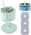 Flat Floor Mop and Bucket System Set with Wringer, Spin Mop and Bucket Separate Clean and Dirty Water with Self Separation for Hardwood, Laminate, Tile, Floor Cleaning, Wet and Dry Use, LightCyan