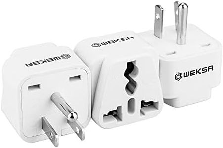 WEKSA Premium US Travel Adapter with Universal Input, Europe, UK, Australia, India to US, Canada, Thailand, Vietnam Power Plug with Safety Grounded Pin, White Type B US Adaptor (Pack of 3)