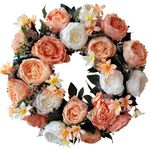 WANNA-CUL 20 Inch Spring Wreath for Front Door Decor with White and Champagne Gold Rose Flower for Wedding or Home Decor