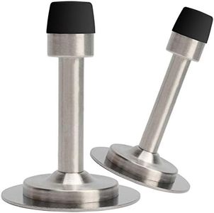 LemonHo No Need to Drill/ Screw in Wall Mounted Door Stopper, 3M Self Adhesive Tape Stainless Steel Doorstop, Rubber Bumper Tip, Pack of 2 Wall Protector Bedroom Door Stops, 3 Inches Height, Silver