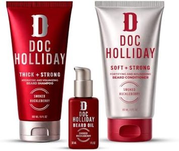 Doc Holliday Beard Shampoo, Conditioner & Oil Bundle, Smoked Huckleberry, Beard Wash and Lightweight Beard Oil for Men, Softens, Hydrates, Conditions, Promotes Growth, Biotin, 2 x 180 ml + 30 ml
