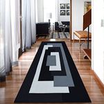 B&B Long Runner Rug for Hallways - Thick Non Slip Flat Woven Geometric Pattern Classical Indoor Carpet Runner Mat for - Kitchen Hallway Hall Bedroom Living Room, 60 x 220 cm, Black Grey