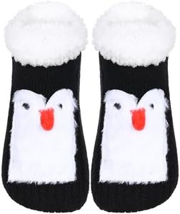 ZYZX Animal Fuzzy Slipper Socks for Women with Grips Winter Cozy Knit Cute Fuzzy Socks Non Slip Sherpa lining Fluffy House Grips Socks Gifts, 148qeb, One Size Women/One Size Men