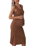 Ekouaer Brown Bodycon Maternity Dress Midi Crewneck Sleeveless Clothes for Pregnant Woman (Brown, S)