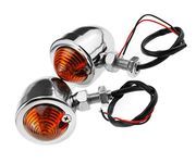 2Pcs Mini Motorcycle Turn Signal Indicators Metal Chrome Bulb Indicator with Amber Lens