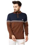 Kvetoo Men High Neck Zip Full Sleeve Woolen Winter Sweater Navy Brown Size M