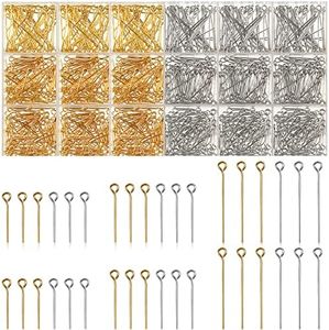 1400 Pieces Eye Pins Mix Jewelry Findings Eye Pins 0.63 Inch 0.79 Inch 1.18 Inch Open Eye Pins Head Pins Eye Pins Findings for Jewelry Making DIY Necklace (Gold, Silver)