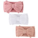 DRESHOW 3 Pack Baby Headbands for Girls Newborn Baby Nylon Headbands with Bows Hair Accessories