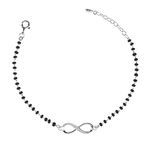 Clara Womens 925 Sterling Silver Infinity Hand Mangalsutra Bracelet | Black Beads, Rhodium Plated | Gift For Wife