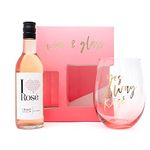 I Heart Wines - Rose Wine & Stemless Glass Set, for Women, 187ml Bottle & Stemless Branded Glass, for Wine Lovers, Mothers Day