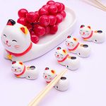 6 Pieces Funny Lucky Cat Ceramic Sugar Bowl Sauce Dishes Japanese Chopstick Rest Knife Holder Set for Home, Kitchen or Restaurant