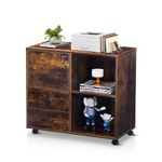 OFCASA Mobile File Cabinet with 2 Drawers 1 Door Lockable Office Filing Cabinet with Wheels Industrial Wood Storage Rolling Cabinet for Home Office