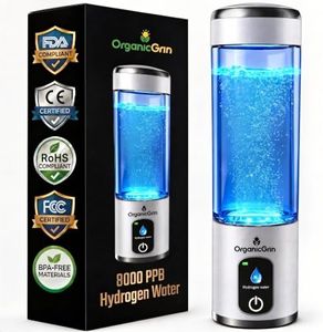 ORGANIC GRIN Hydrogen Water Bottle Generator, Up to 8,600 PPB in 10 Min | PEM SPE Technology, 10.8 oz, Portable Hydrogen Ionizer, No Ozone/Chlorine, Rechargeable, 1 Year Warranty, BPA-Free