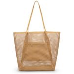 Iioscre Mesh Beach Tote Bags for Womens,Large Causal Beach Hobo Bags for Beach Swimming Pools Beach Essentials, Khaki, Large, Mesh Beach Bag