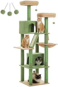 PAWZ Road 180cm Large Cat Tree for Indoor Cats, Multi-Level Cat Tower Cat Scratching Post with 2 Perches, 2 Condos, Hammock and 2 Pompoms Green