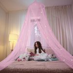 Bed Canopy for Girls with Glowing Stars - Princess Pink Baby Canopy For Bed, Netting Room Decor, Ceiling Tent, Canopy for Crib | Single, Twin, Full, Queen Size Kids Bed Curtains, Fire Retardant Fabric