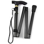 IRIS Lightweight Self-Standing Easy Grip Mobile-Aid Adjustable, Foldable T-Handle Cane walking stick - (Black)