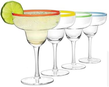 12 oz Margarita Cocktail Glasses + Colorful Party Rims | Set of 4 | Heavy Duty, Thick, Hand Blown, Classic Frozen Drinks Stemware + Fun Mexican Gift Box, Great Gifts! Fiesta Party Decoration Glasses