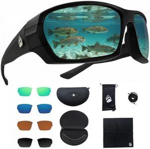 Fishing Glasses Pro Kit - Polarized Sunglasses With 4 Lenses for Clear Visibility in Offshore & Shallow Water -Eye Protection, Black, Standard Adult Size