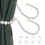 2 Pieces Wood Bead Curtain Tieback Boho Curtain Tiebacks Curtain Holdbacks for Wall Curtain Ties Window Treatment Drape Tie Back with Hooks for Bedroom Wall Dining Decoration (Whitewashed Color, 2)