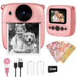 Taichaeu Kids Instant Camera with Photo Paper - 1080P HD Digital Camera with 32GB SD Card for Kids, Creative Toys Birthday Gifts, Video Recorder for Girls丨Boys丨Children丨3丨4丨5丨6丨7丨8丨9丨10+ (Pink)