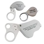 TRIXES 3PC Jewellers Loupe Glass Magnifier Lens 30, 40, Double 30/60 with LED Light - for Jewellery Antiques - Magnifying Eye Lens - Handheld Loop - Eyeglass for Hobbies Geology Coin Collecting