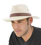 Dannii Matthews Stylish Men's Cotton Fedora with Brown Faux Leather Band, Natural, 59cm