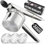 Zulay Kitchen Premium Large 15oz Potato Ricer, Heavy Duty Professional Stainless Steel Potato Masher and Ricer Kitchen Tool, Press and Mash Kitchen Gadget - Black and Silver 3 Disc