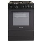 Cookology CFSP600BK/1 60cm Wide, 56 Litre Capacity Freestanding Electric Single Cooker with Solid Plate Top 4 Cooking Zone Hob and Analogue Dials – in Black