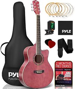 Pyle Acoustic Guitar Kit, 3/4 Junior Size All Wood Steel String Instrument for Beginner Kids, Adults, 36” Mauve
