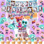 LAZEAUGJ Cat Birthday Party Decorations, Birthday Party Supplies,Includes Happy Birthday Banner,Cupcake Topper,Cake Toppers,Cake Decorations,Balloons&Backdrop.