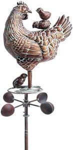 CLYB 3D Large Metal Hen with Chicks Statue Spinner 79" H Kinetic Garden Chicken Sculpture Decorative Hen Wind Vane Outdoor Yard Art Antique Copper Chicken Garden Stake for Farm Patio Lawn Yard Decor