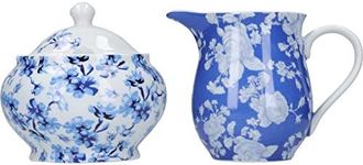 Mikasa Hampton Milk Jug and Sugar Bowl Set in Gift Box, Porcelain, White/Blue, 2 Pieces