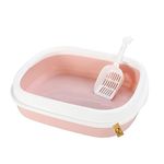 Foodie Puppies Cat Litter Box Rim Tray (46 x 37 x 14 cm) with Free Scooper - (Peach) | Semi Closed Design and Durable Quality | Suitable for All Adult Cats & Kittens (Large)