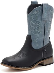 vodvob Kids Western Cowboy Boots for Boys Girls Square Toe Cowgirl Boots Mid Calf Riding Shoes with Zipper (Little Kid/Big Kid)