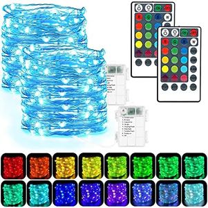 Fairy Lights Battery Operated 2 Pack 50 LED 16 Colour Changing Fairy Lights Larger RGB String Lights Indoor Outdoor Waterproof with Remote Control for Christmas Party Wedding Bedroom Decorations