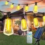 DREAMLAND 100 FT Solar Outdoor String Lights, Waterproof Patio Lights Solar Powered with Remote & USB Port LED Shatterproof Bulbs 8 Lighting Modes, Dimmable Solar Light for Camping Backyard Garden