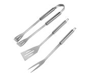 Kreshu Stainless Steel Barbecue Grilling Tool Set| BBQ Accessories Portable Home Barbecue Utensils Including Spatula Tong & Fork for Perfect Indoor Cooking Outdoor Camping (Set of 3)