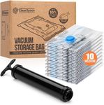 ClearSpace Vacuum Seal Bags for Clothing, Vacuum Storage Bags – 10 Medium Space Saver Bags, Blanket Storage, Clothes Storage – Vacuum Sealer Bags, Space Bags or Travel Bags, Hand Pump Included